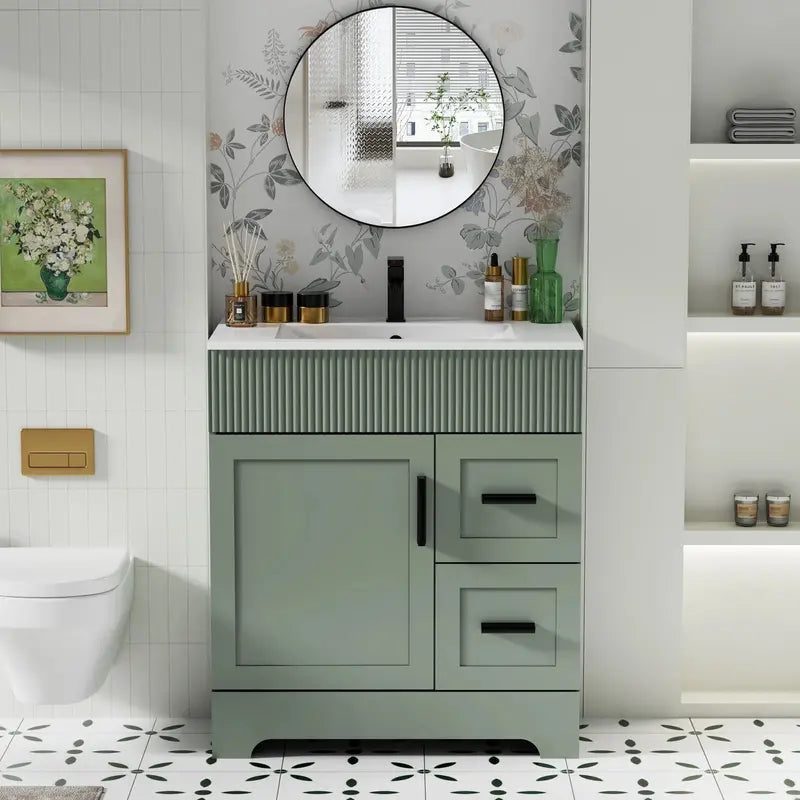 Wavy Line Bathroom Vanity Set – 30″, 36″, 48″ Options with Pre-Installed Sink & Faucet