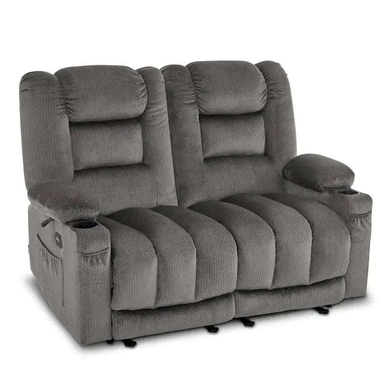 MCombo PR648 Fabric Power Reclining Loveseat with Heat, Massage & USB Port