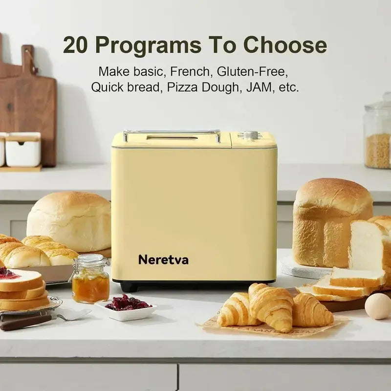 Neretva 20-in-1 Bread Maker – 2-LB Capacity with Dual Heating Elements & Ceramic Nonstick Pan