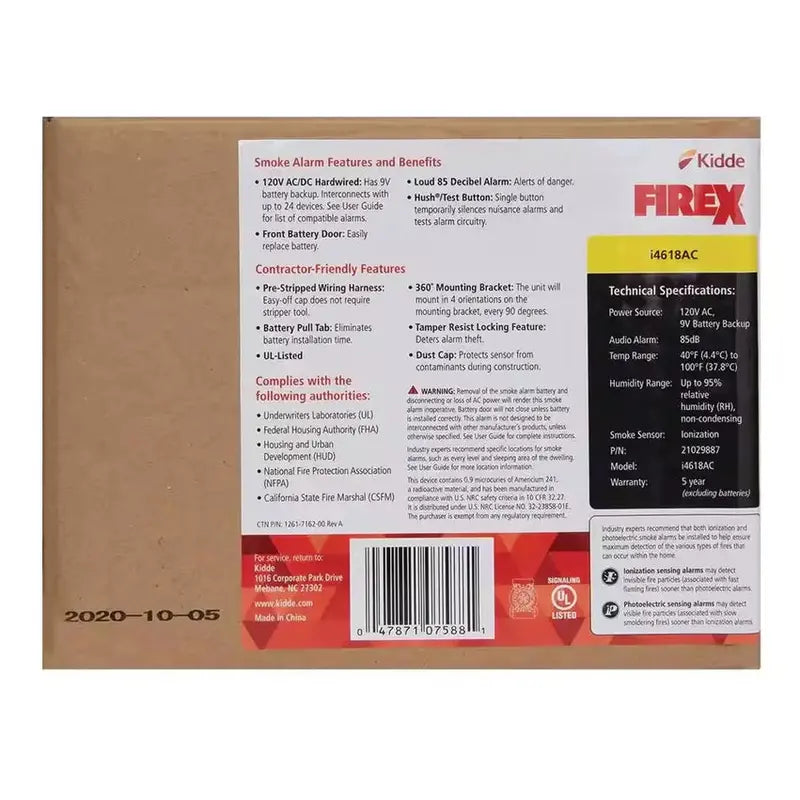 i4618 Hardwired Smoke Alarm – 4-Pack Ionization Detector with 120V AC Power & 9V Backup Battery