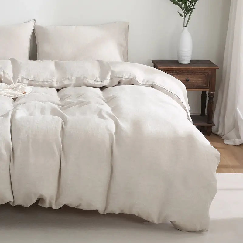 Natural-Linen Duvet Cover – Button Closure, Corner Ties, Breathable Fabric (Full/Queen Size)