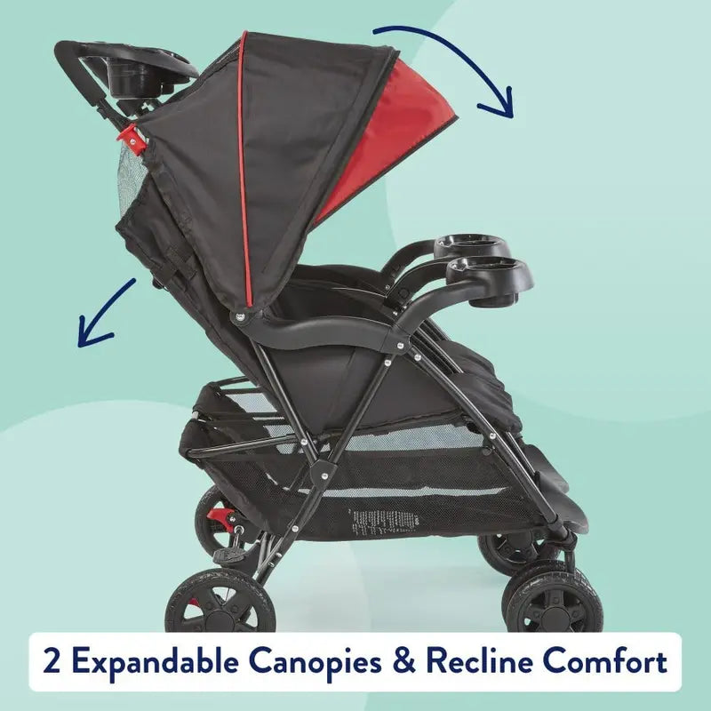 Kolcraft Side-by-Side Double Stroller – Ultra-Lightweight, Dual-Reclining Infant & Toddler Carrier