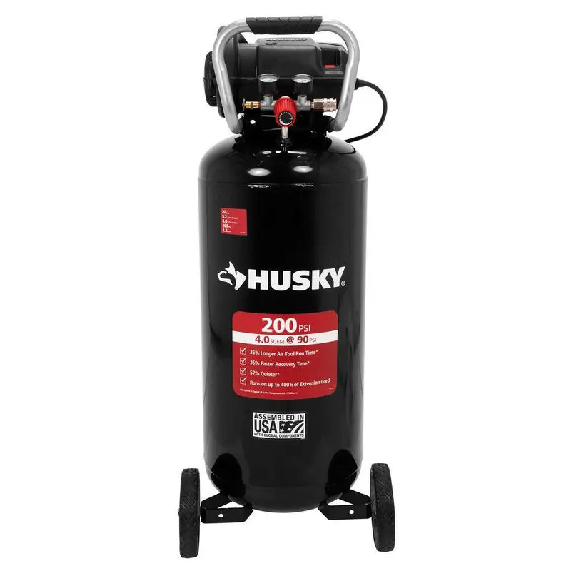 Husky 20-Gallon Oil-Free Air Compressor – 200 PSI, Portable Vertical Design, Quiet Operation
