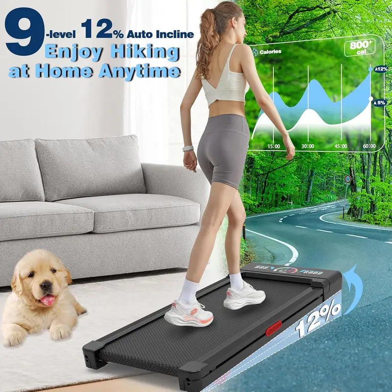 Smart Walking Pad Treadmill – 12% Auto-Incline, 450 lb Capacity, RGB LED Display & Bluetooth Speaker Integration