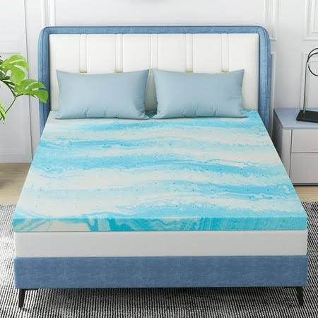 2 inch Mattress Topper, Twin Gel Memory Foam Mattress Topper in A Box, Blue