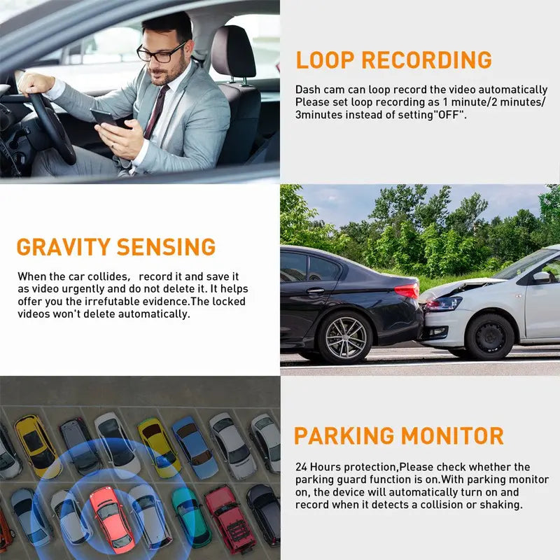 Nexpow Car Dash Cam 3 Channel, 4K Dash Camera Front and Rear, 3  LCD Screen