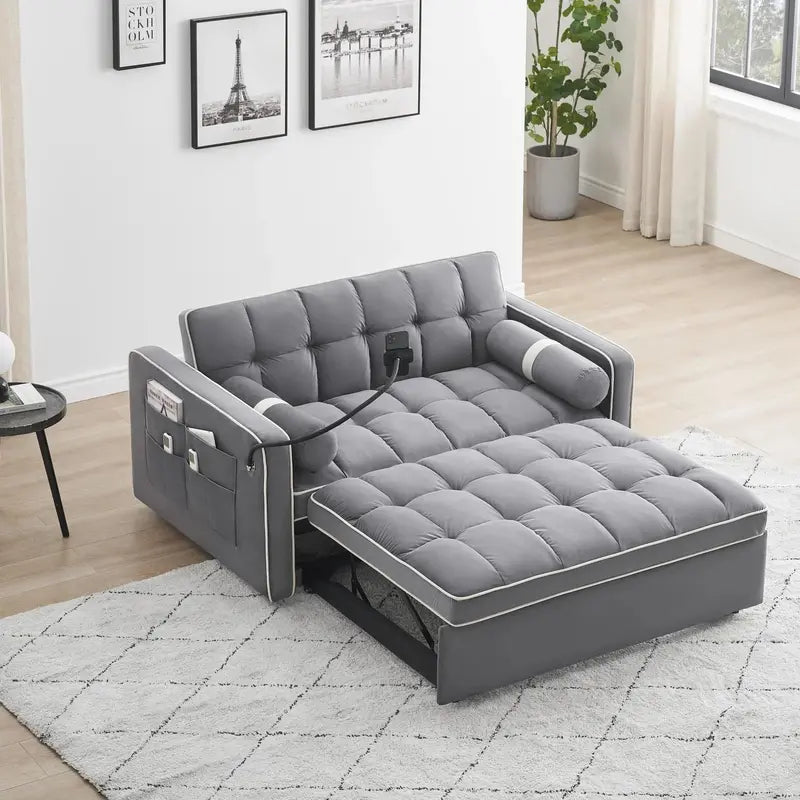 Modern Grey Sleeper Couch – Fold-Out Sofa Bed for Apartments & Living Rooms