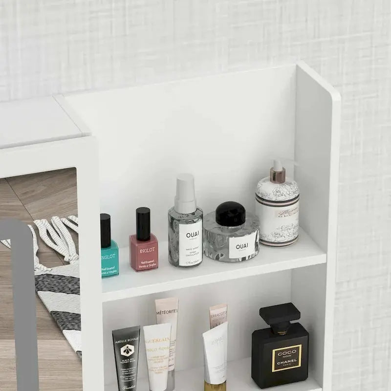 LED Vanity Desk Set – White Makeup Station with Illuminated Mirror and Matching Stool (39.4″ Wide)