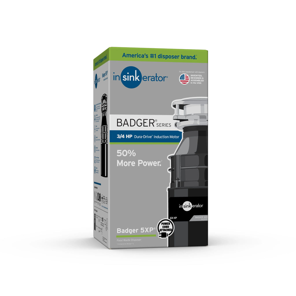 Insinkerator Badger 5XP W/C, 3/4 HP Continuous Feed Kitchen Garbage Disposal with Power Cord, Badger Series