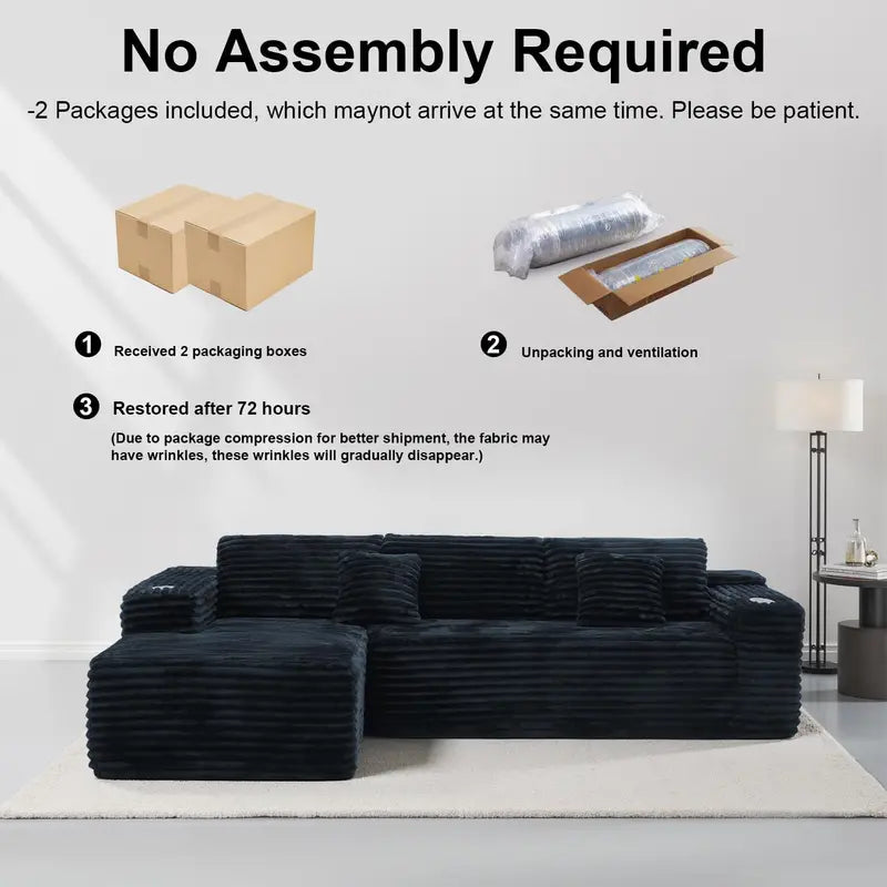 Modern L-Shaped Cloud Sectional Couch – Built-in Cup Holders, Chaise & Deep-Seating Design