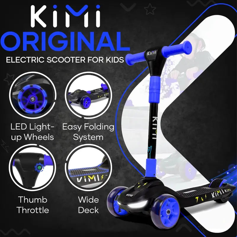 KIMI 3-Wheel Kids' Electric Scooter – Adjustable Handle, LED Lights, 10-Mile Range, TSA-Friendly