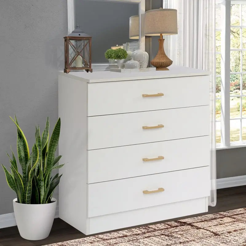 SEGMART White 4-Drawer Wood Dressers for Bedroom
