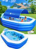 Large Canopy Inflatable Family Pool with Built-in Seats – 118″ x 75″ x 22″, Dark Blue