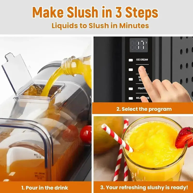 Professional Slushie Machine – No Ice Required, LED Display, Frozen Drink Maker for Bars and Events
