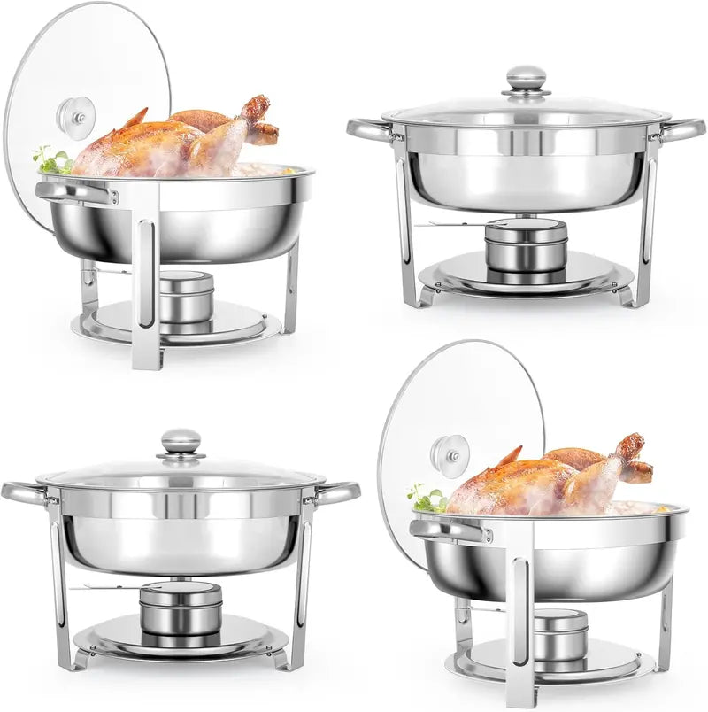 Stainless Steel Chafing Dish Set  4-Pack 5-Quart Round Buffet Serving System for Events & Catering