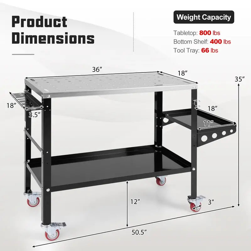 GoPlus 36×18-Inch Mobile Welding Table with 1200-Lb Capacity, Tool Rack & Tray