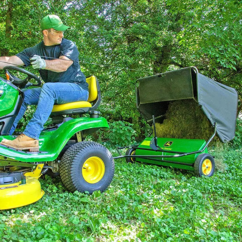 John Deere 42-Inch Tow-Behind Lawn Sweeper – 24 cu. ft. Capacity, Height-Adjustable Brushes