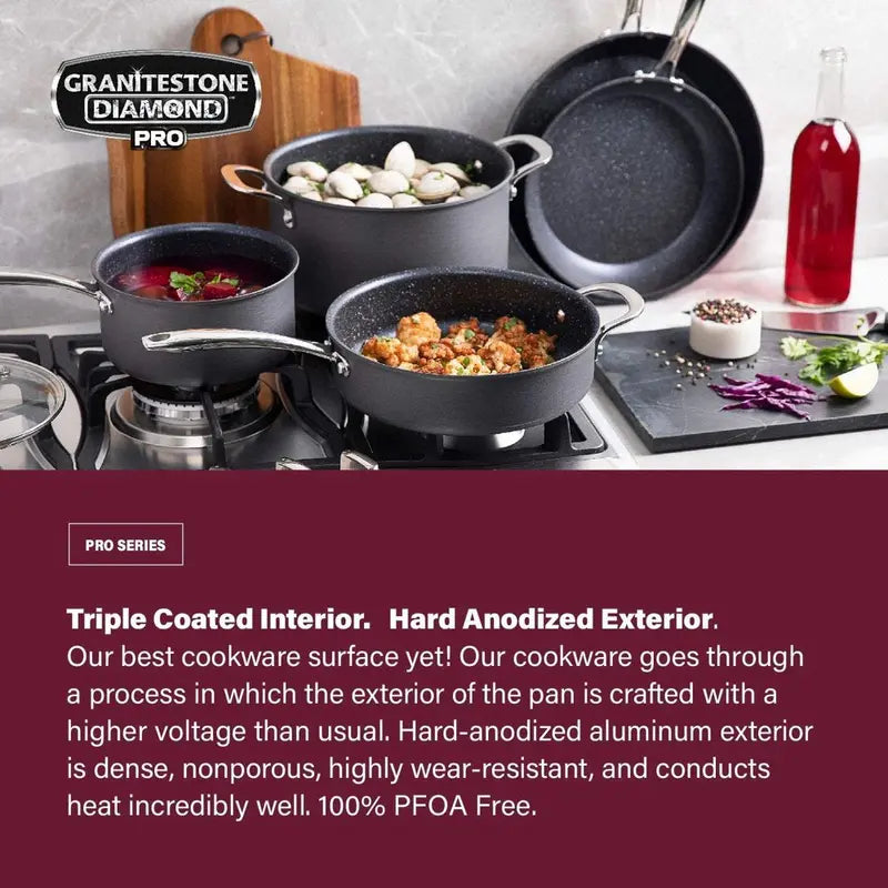 Granitestone Pro 13-Piece Hard Anodized Cookware Set with Nonstick Diamond Coating, Oven & Dishwasher Safe