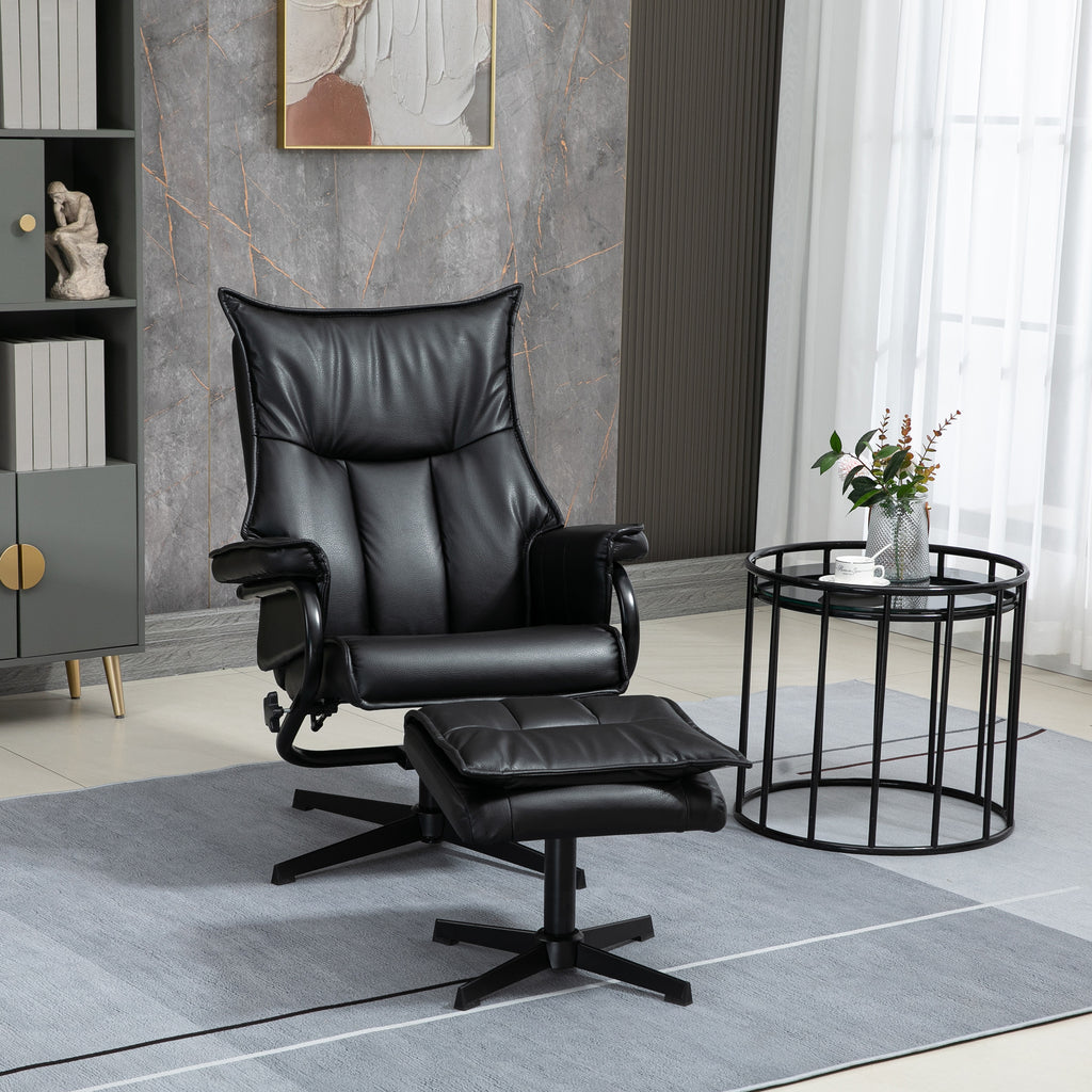 HOMCOM Relaxsessel mit Hocker, drehbar, neigbare Rückenlehne, Stahlrahmen, schwarz