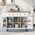 Mobile Kitchen Island on Casters – 5-Wheel Design with Cabinet & Triple Drawers