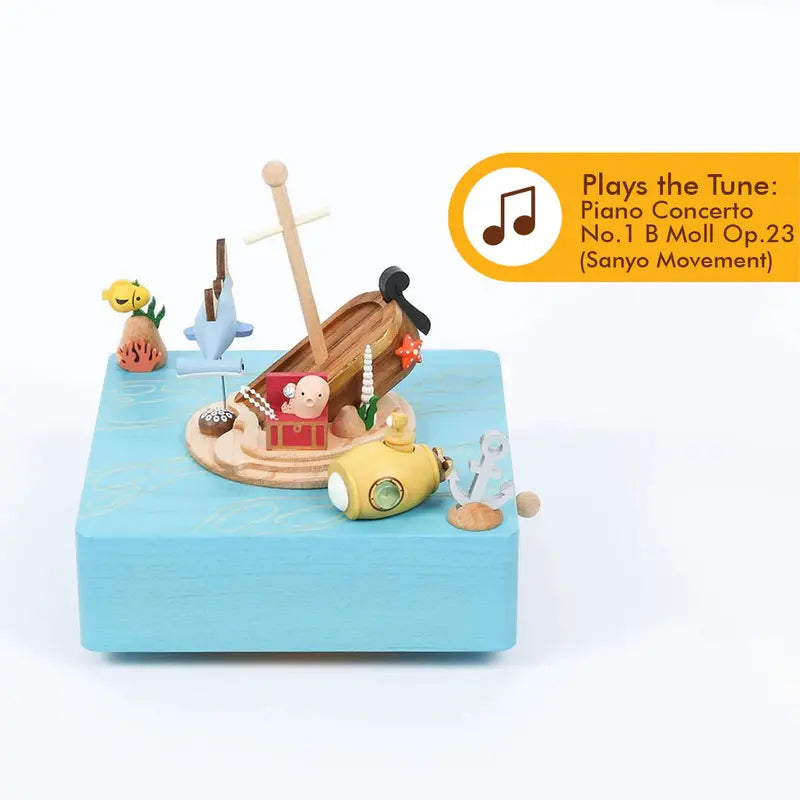 Treasure Hunt Wooden Music Box  Handcrafted Melodic Keepsake with Decorative Design