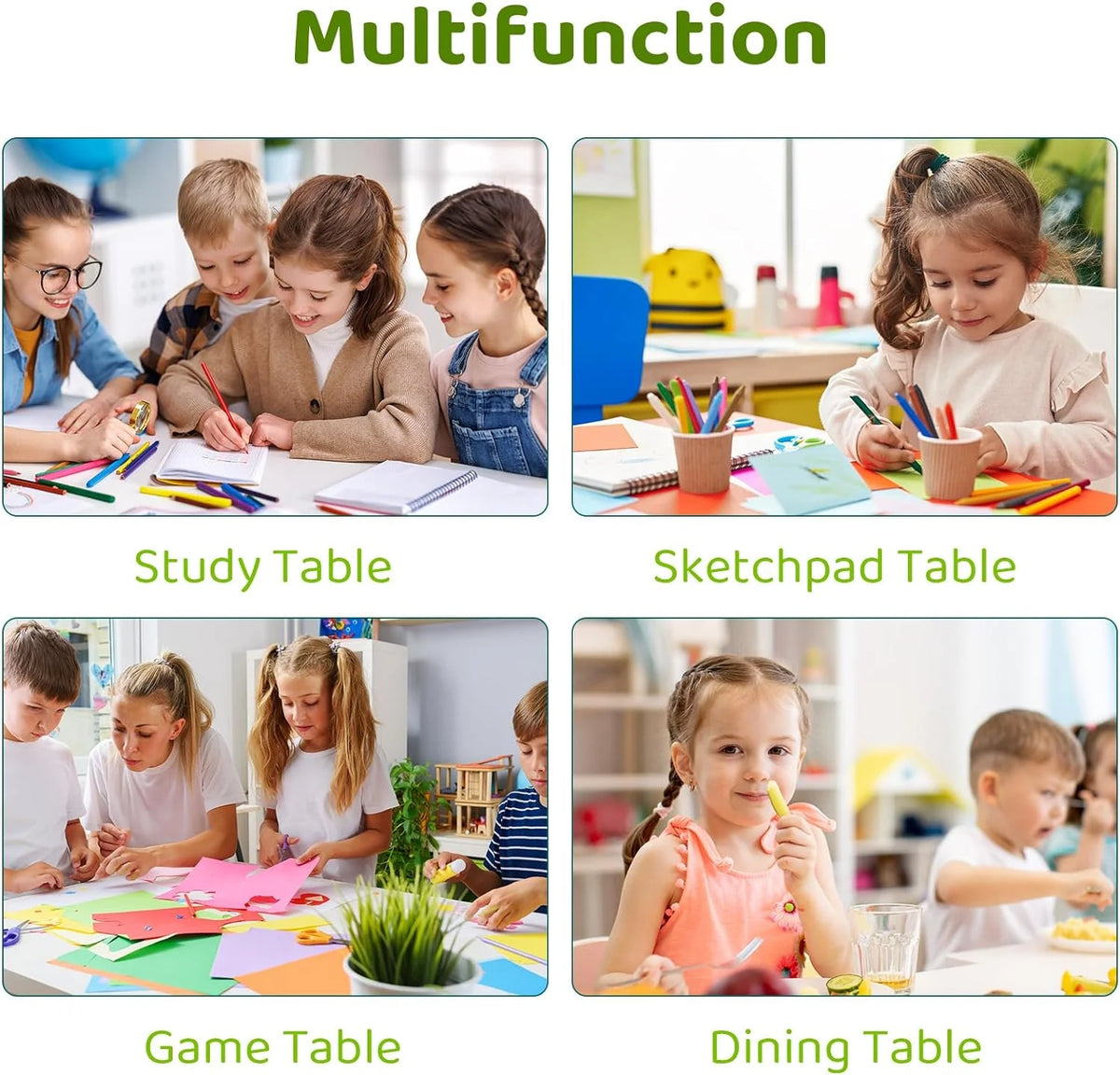 Arlopu 5 Pcs Kids Table and Chairs Set, Height Adjustable, Toddlers Activity Table & 4 Chairs Set for Study, Grey