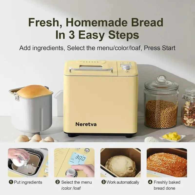 Neretva 20-in-1 Bread Maker – 2-LB Capacity with Dual Heating Elements & Ceramic Nonstick Pan