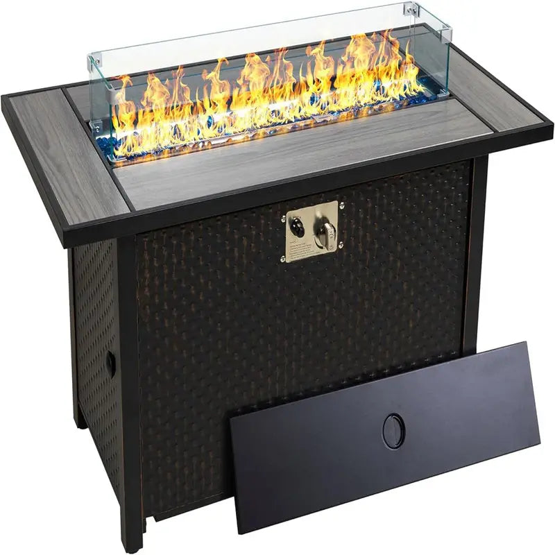Walsunny 45  Propane Fire Pit Table 50,000 BTU Steel Gas Fire Pit with Lid and Lava Rock Rectangular