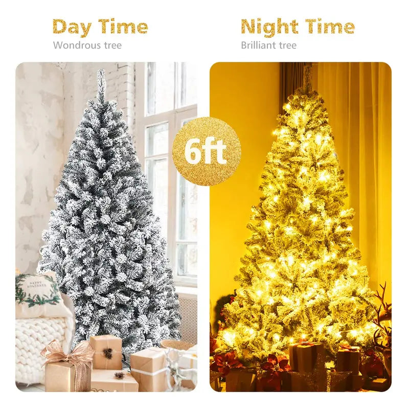 Snow-Flocked Christmas Tree  6ft or 9ft Hinged Pine Style with Realistic Finish