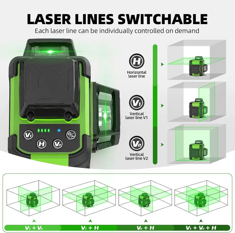 Huepar 360° Self-Leveling Laser Level – Rechargeable Rotary Tool with Tripod Mount & Bright Line Projection