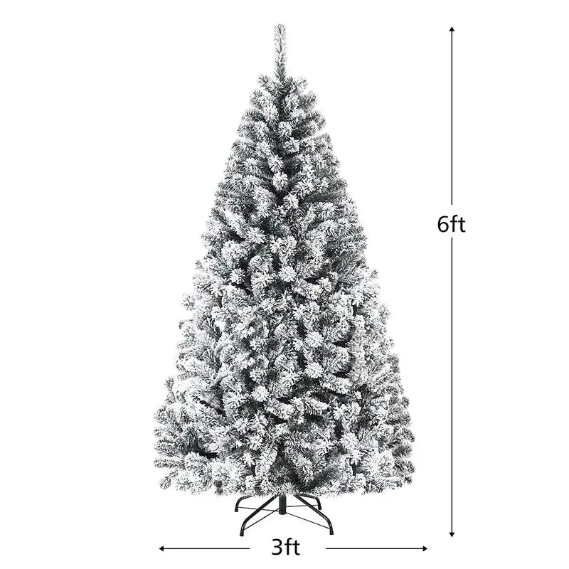 Snow-Flocked Christmas Tree  6ft or 9ft Hinged Pine Style with Realistic Finish