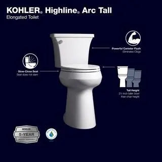 Highline Arc Two-Piece Elongated Toilet – Extra-Tall White Model with Seat (1.28 GPF)
