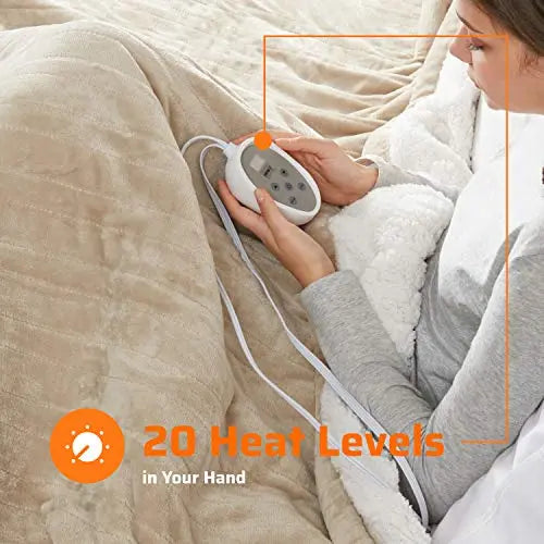 Sherpa Soft Dual Control Electric Blanket King Size, Heating Blankets | Washable