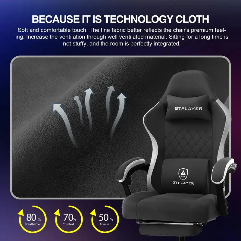 GTPLAYER Gaming Chair – Ergonomic, Breathable Fabric, Adjustable Armrests, Easy Assembly, Office & Home Use