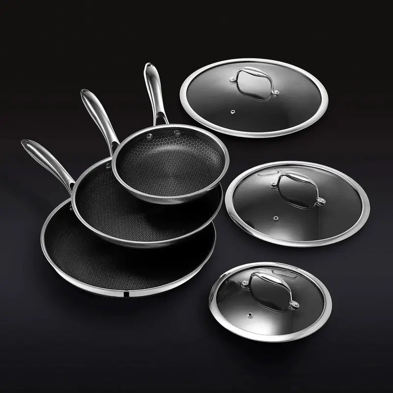 HexClad Hybrid Cookware Set – 6-Piece Stainless Steel Nonstick Pans