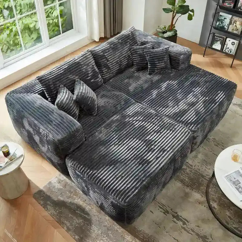 HOOOWOOO Plush L-Shaped Sectional – Modern Modular Sofa with Detachable Ottoman