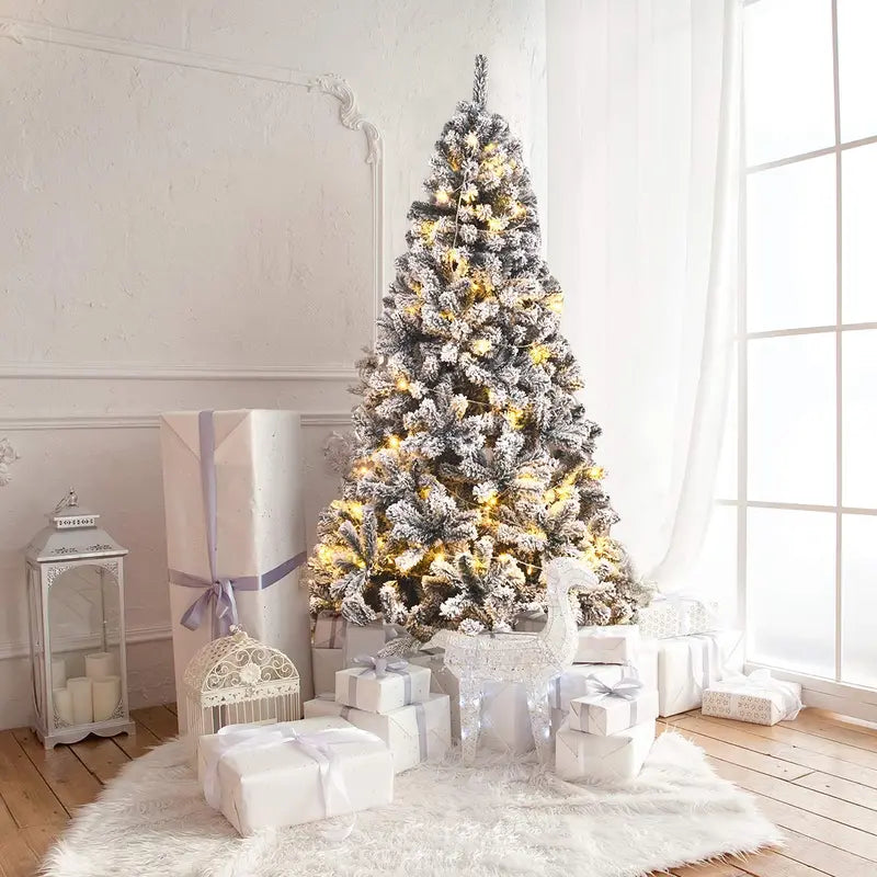 Snow-Flocked Christmas Tree  6ft or 9ft Hinged Pine Style with Realistic Finish