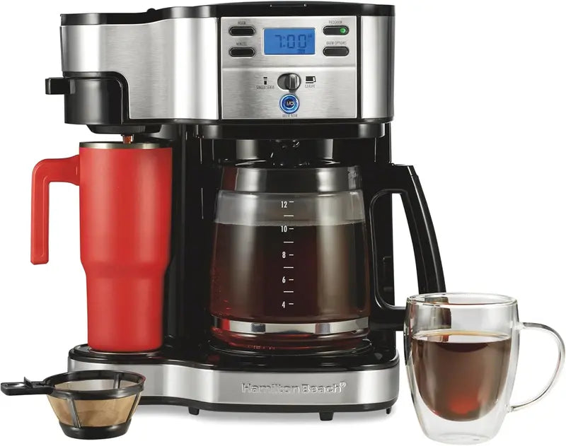 Hamilton Beach 2-Way 12-Cup Coffee Maker – Programmable Drip & Single-Serve Brewer with Auto Pause, Glass Carafe, and Black Finish