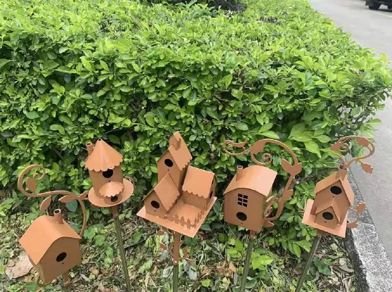 Handcrafted Metal Birdhouse Garden Stake by Talart