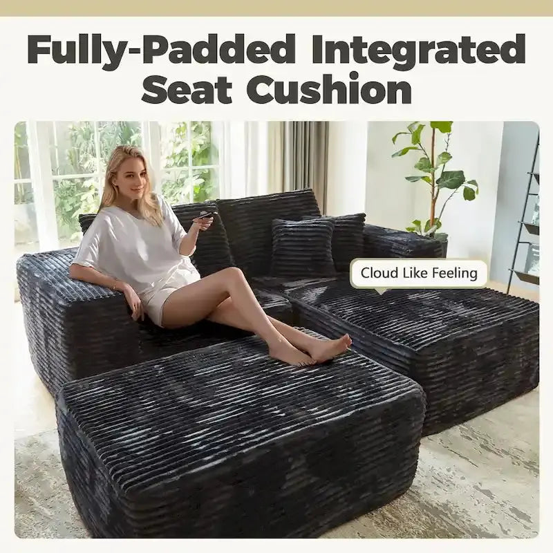 HOOOWOOO Plush L-Shaped Sectional – Modern Modular Sofa with Detachable Ottoman