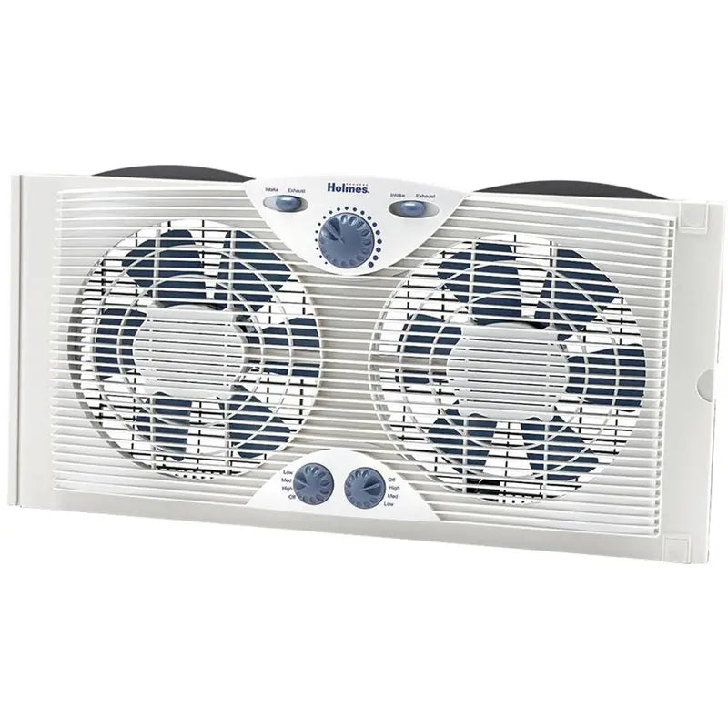 Holmes Dual-Blade Window Fan – 3-Speed Thermostat Control, Fits 24–37″ Windows, White Finish