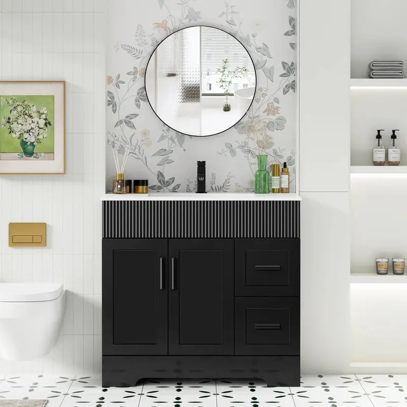 Wavy Line Bathroom Vanity Set – 30″, 36″, 48″ Options with Pre-Installed Sink & Faucet