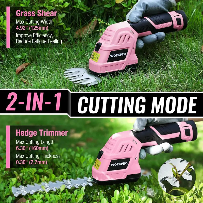 WORKPRO 12V Cordless 2-in-1 Grass & Shrub Trimmer – 2.0Ah Battery + Fast Charger