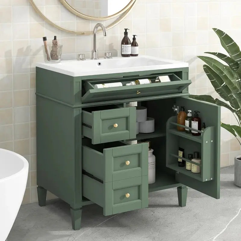 Modern 36-Inch Freestanding Bathroom Vanity with Single Undermount Sink, Soft-Close Drawers & Tip-Out Storage
