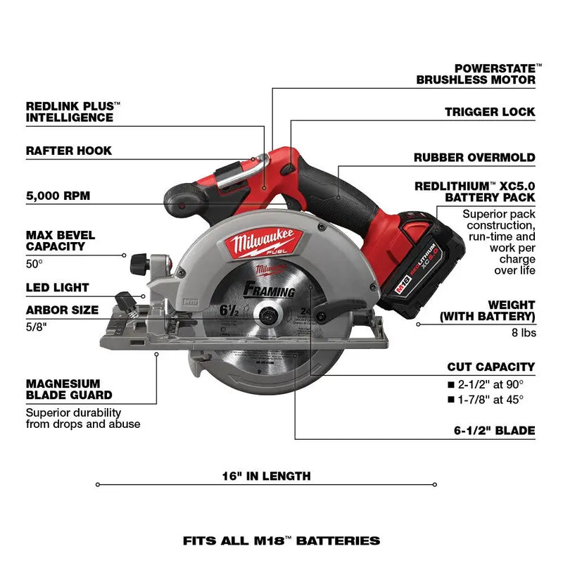 Milwaukee M18 FUEL 7-Piece Cordless Tool Combo Kit – 18V Brushless, Includes 5.0 Ah Batteries