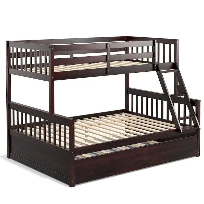 Gymax Twin-over-Full Bunk Bed with Convertible Twin Trundle Base