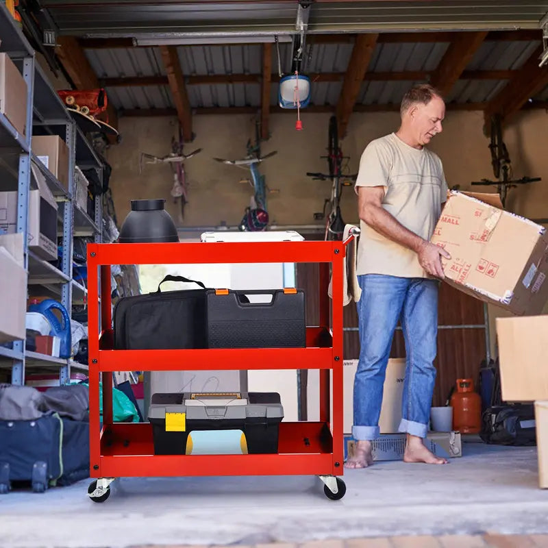Heavy-Duty 3-Tier Utility Cart with Locking Casters for Commercial Use