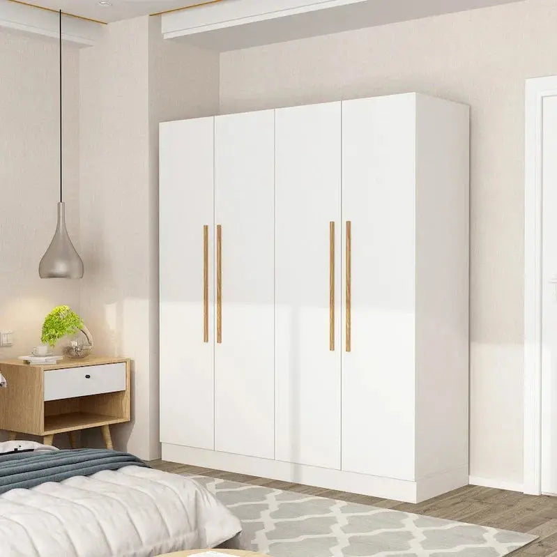 Modern Freestanding Solid Wood Wardrobe Closet with Interior Shelving and Organized Storage