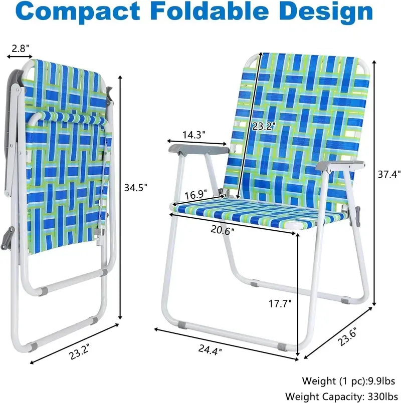 VINGLI Foldable Webbed Lawn Chairs — Pair of Lightweight, Portable Beach & Patio Seating Units