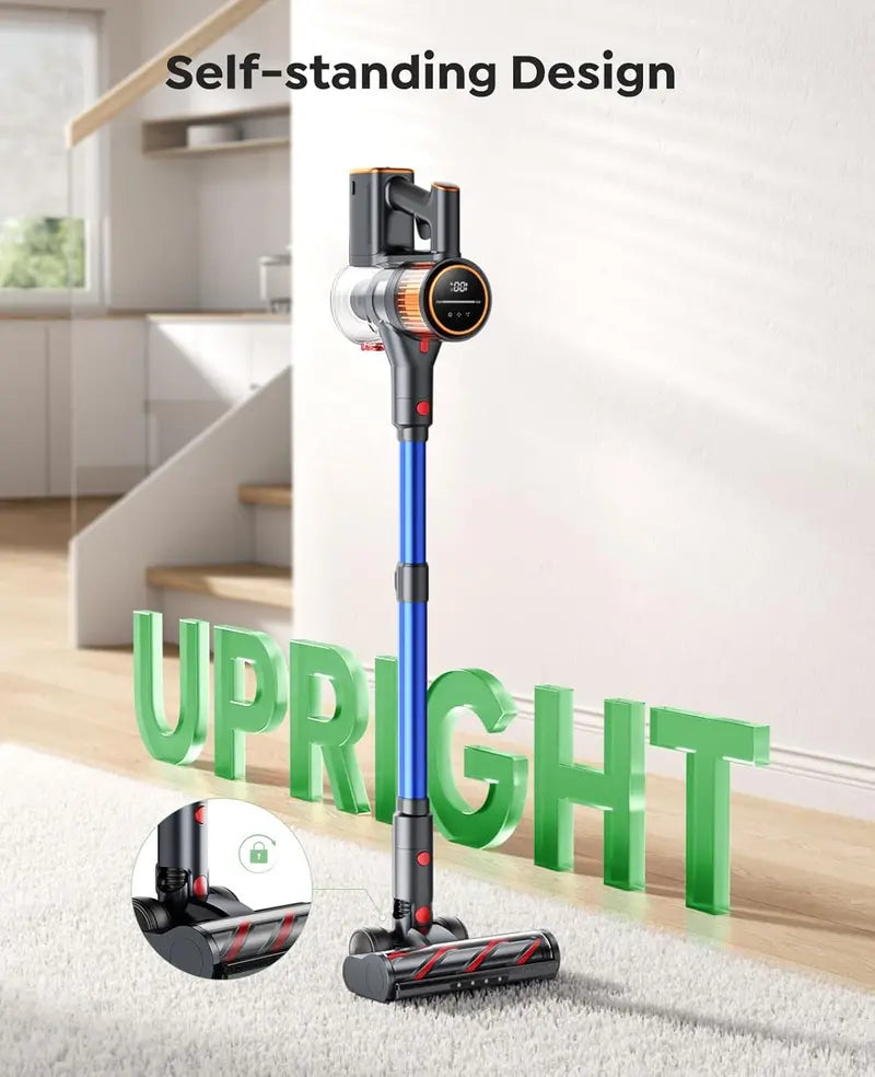 High-Performance Cordless Stick Vacuum – 550W Motor, 45 kPa Suction, 60-Min Runtime, Wall-Mount Charging & Self-Standing Design